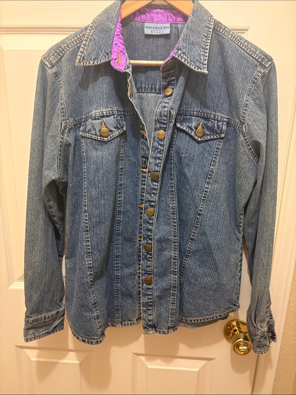 Wrangler Blue Denim Jacket with Purple Collar Accent A175